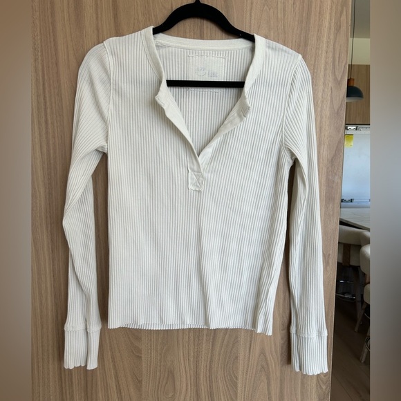 AERIE American Eagle FIRESIDE LONG SLEEVE HENLEY T-SHIRT large white - Picture 2 of 9